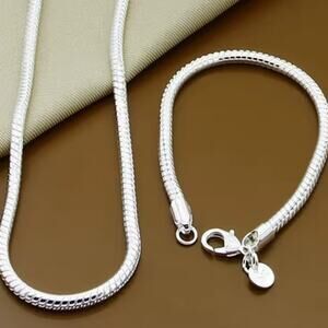 925 Sterling Silver Snake Scale Chain Set 3mm Necklace Bracelet Birthday Gift